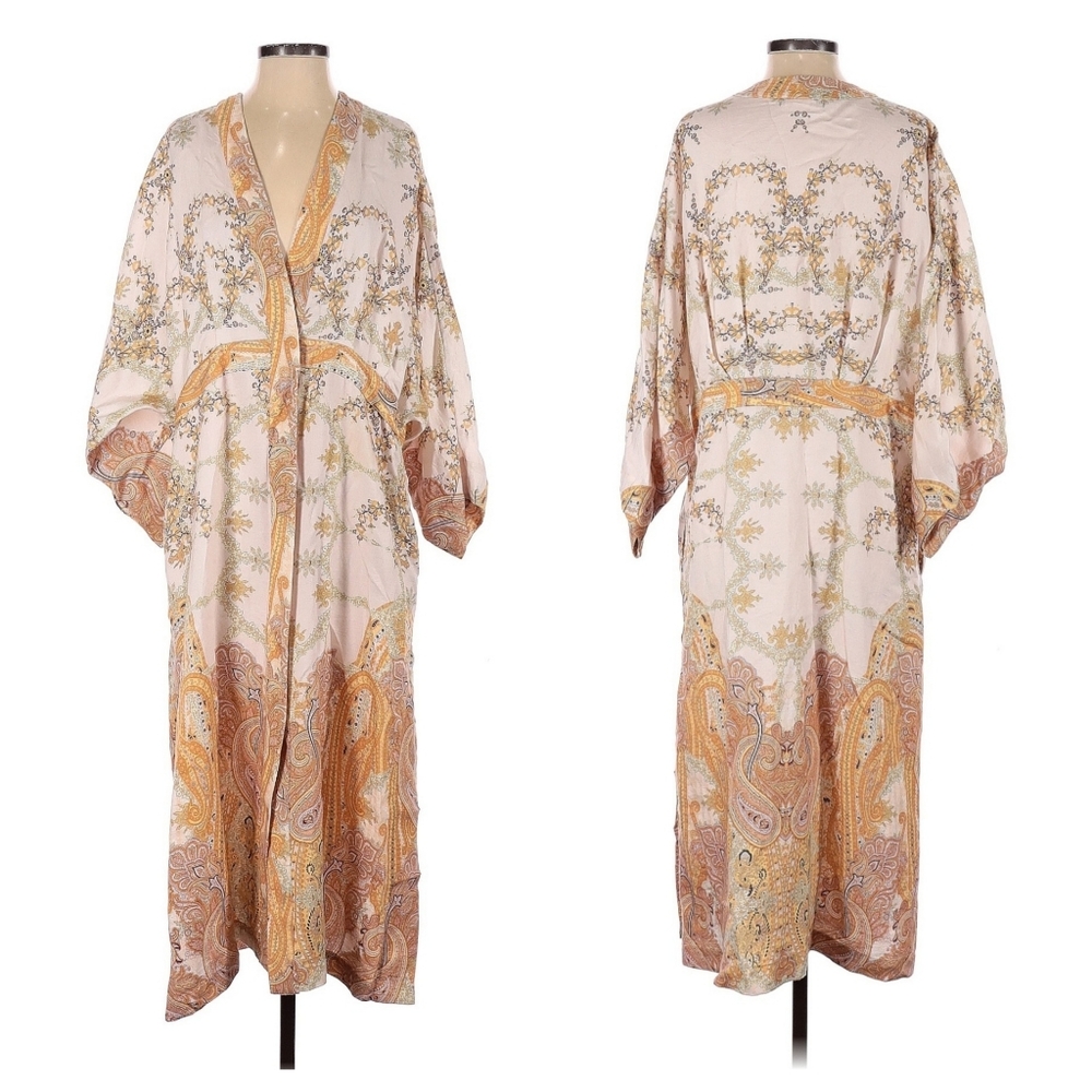 H&M Floral Paisley Wide Sleeve Jacket Dress Kimono With Pockets And Slits